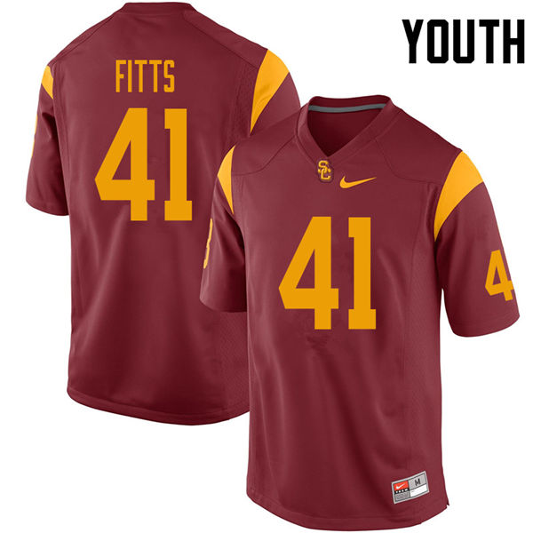 Youth #41 Thomas Fitts USC Trojans College Football Jerseys Sale-Cardinal